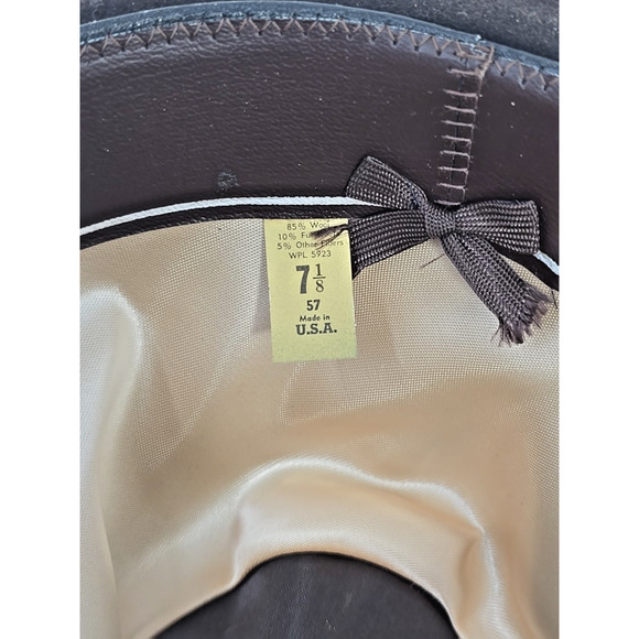 Vintage Godfather Dyna Felt Fedora Brown Hat W/ Feathers 7 1/8" Bee Hats U151 - Picture 9 of 9